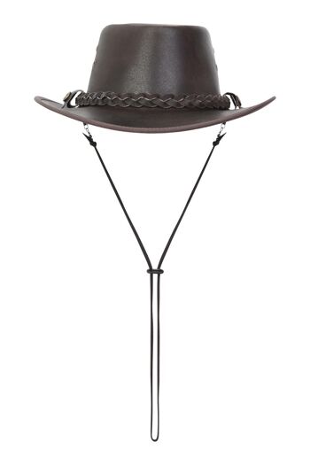 Chapeau Outback Austrailian Bush en cuir marron et noir avec mentonnière gratuite - 2XL - Noir 5