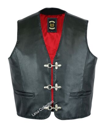 Gilet en Cuir Homme Biker Vest Tressé Avec Boucles Hameçon - M 3