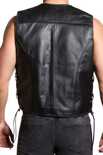 Gilet en Cuir Homme Biker Vest Tressé Avec Boucles Hameçon - M 6