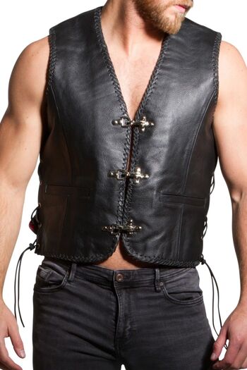 Gilet en Cuir Homme Biker Vest Tressé Avec Boucles Hameçon - L 2