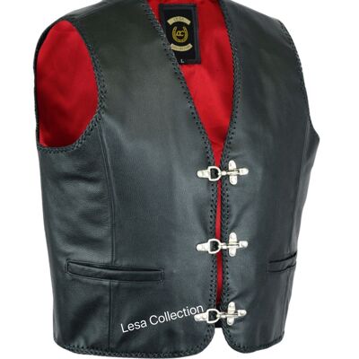 Gilet da motociclista in pelle da uomo intrecciato con fibbie a amo da pesca - 6XL