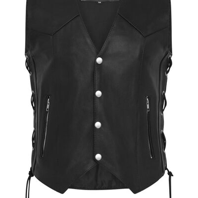 Leather waistcoat Biker Vest Motorcycle Motorbike Vest With Zip Pocket Lace up - S