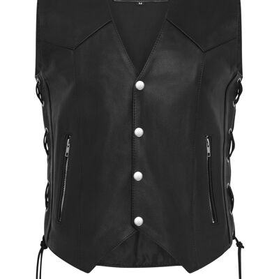 Leather waistcoat Biker Vest Motorcycle Motorbike Vest With Zip Pocket Lace up - L