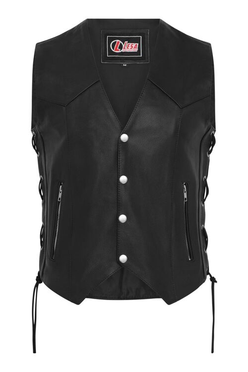 Leather waistcoat Biker Vest Motorcycle Motorbike Vest With Zip Pocket Lace up - XXXL