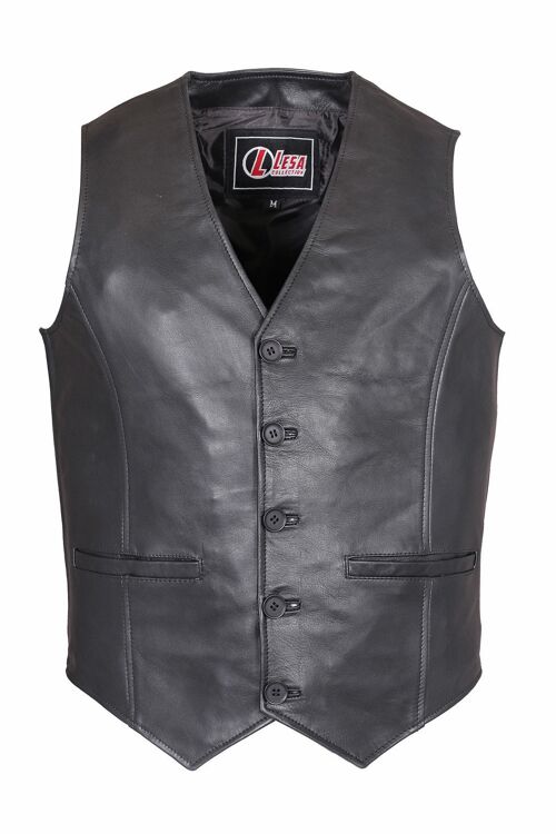 Men's Casual Party Black Fashion Classic Designer Real Soft Leather Waistcoat - M