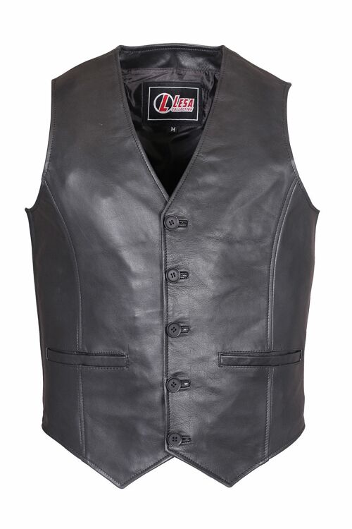Men's Casual Party Black Fashion Classic Designer Real Soft Leather Waistcoat - XL