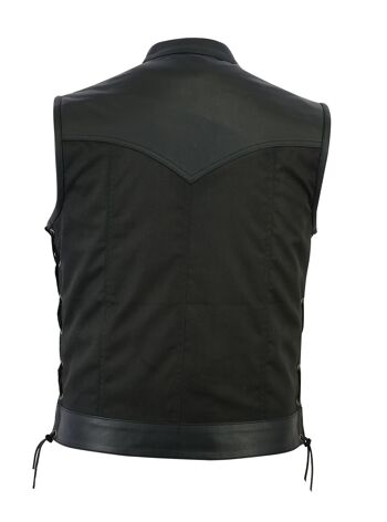 Gilet de motard Codura pour homme noir avec garniture en cuir véritable à lacets - S 2