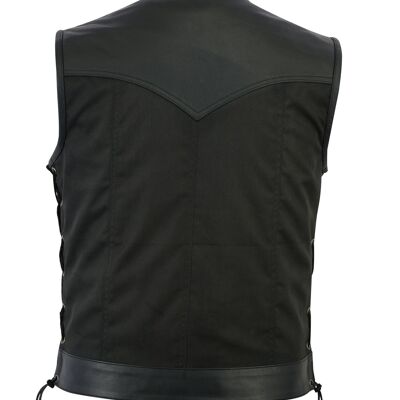 Mens Codura Biker Waistcoat Vest Black Real Leather Trim Side Laced Up - L