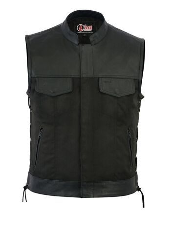 Gilet de motard Codura pour homme noir avec bordure en cuir véritable à lacets - XX XXL 2