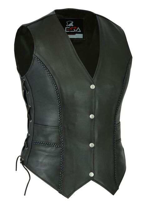 New womens side laced classic dark brown braided waistcoat vest Gillette - S - dark brown