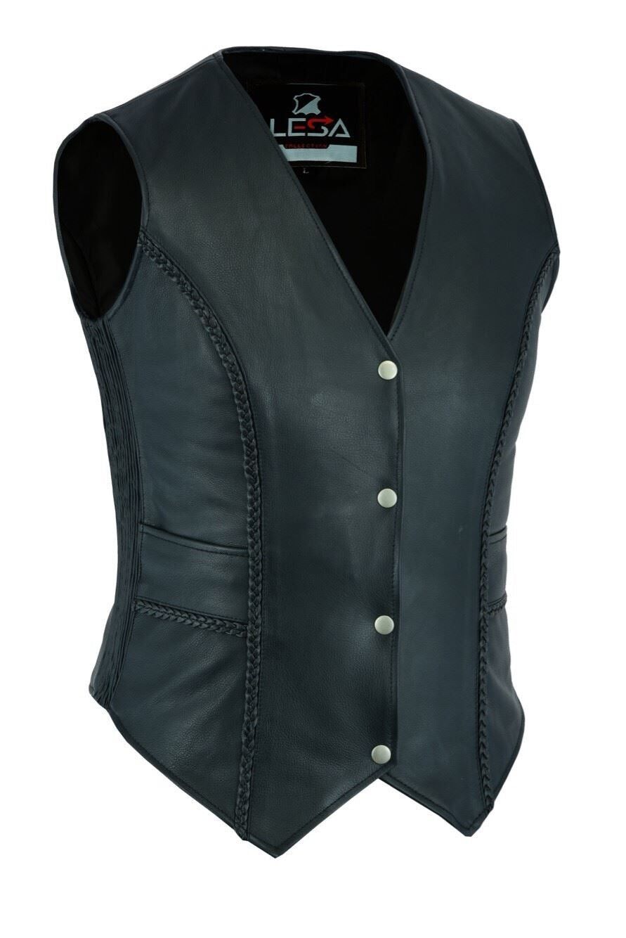Gilet Gillette con gilet nero intrecciato in vera pelle da donna nuova - XXXXL