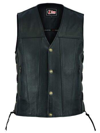 Gilet de style motard en cuir véritable pour homme - Gilet de moto en cuir véritable noir - S 4