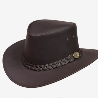 Sombrero Outback Bush de cuero estilo australiano para hombre y mujer marrón - XS