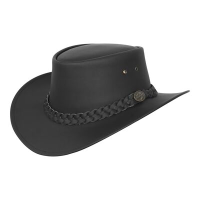 Chapeau de brousse en cuir de style australien Chapeau de cow-boy pour homme et femme Noir - S
