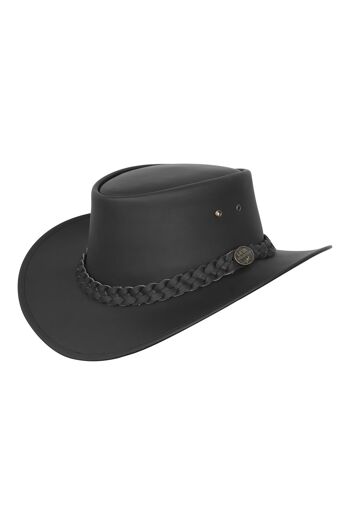 Chapeau de brousse en cuir de style australien Chapeau de cow-boy pour homme et femme Noir - M 1