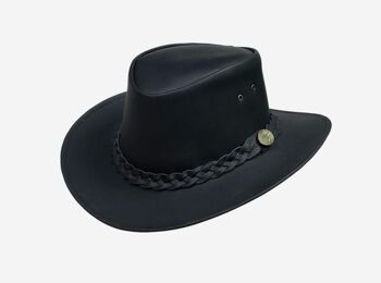 Chapeau de brousse en cuir de style australien Chapeau de cow-boy pour homme et femme Noir - M 2