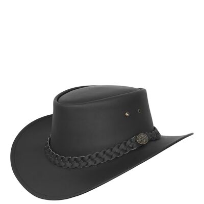 Sombrero de vaquero de cuero estilo australiano para hombre y mujer, color negro, L