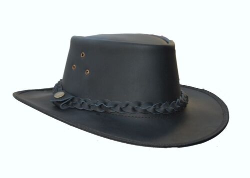 Outback Leather Cowboy hat Western Australian Style Bush Hat - S - Black