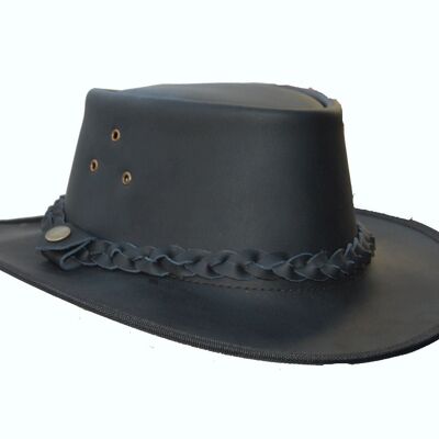 Cappello da cowboy in pelle Outback Cappello da cespuglio in stile australiano occidentale - L - Nero