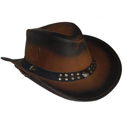 Leather Cowboy Bush Hat Western style Australian Style Hat - M