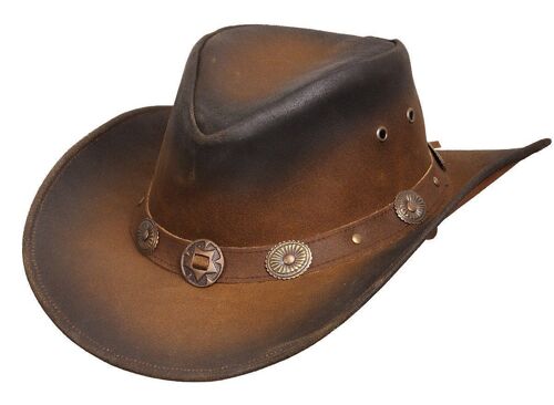 New Leather Cowboy Western Aussie Style Hat Conchos - L