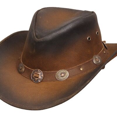 Nouveau chapeau de cowboy en cuir Western Aussie Style Conchos - L