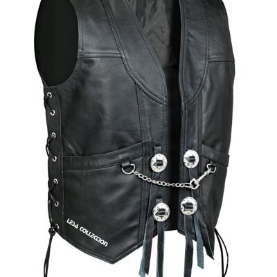 Mens Real Leather Motorcycle Biker Waistcoat/Vest with Chain - L