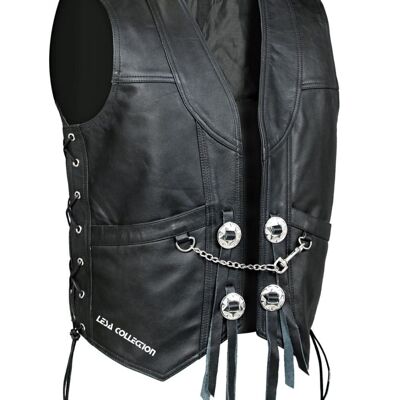 Mens Real Leather Motorcycle Biker Waistcoat/Vest with Chain - 2XL