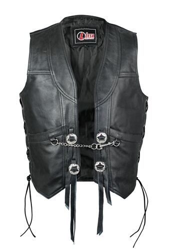 Gilet/gilet de motard en cuir véritable pour homme avec chaîne - 3XL 2