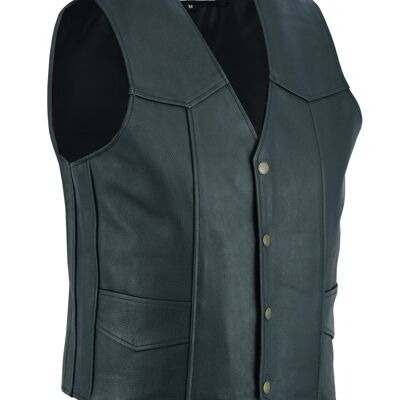Mens Genuine Leather Motorcycle Biker Style Waistcoat Black Vest - 4XL