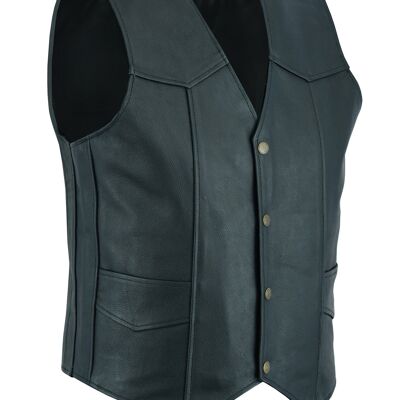 Mens Genuine Leather Motorcycle Biker Style Waistcoat Black Vest - 6XL