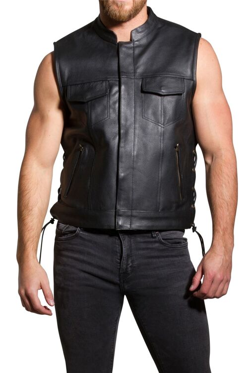 Mens Real Leather Motorbike Cut Off Biker SOA Style Laced Up and zip closer pocket