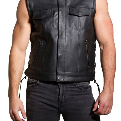 Mens Real Leather Motorbike Cut Off Biker SOA Style Laced Up and zip closer pocket