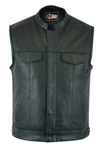 Gilet de motard en cuir véritable noir SOA pour homme - XL 1