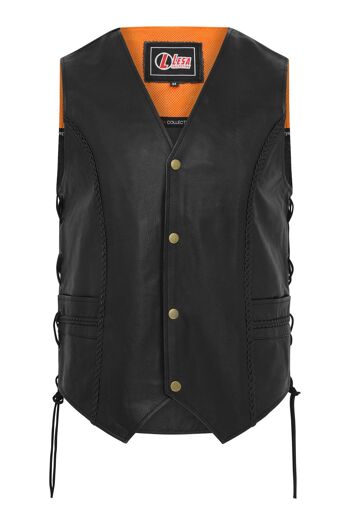 Gilet en cuir tressé style motard moto noir lacé sur le côté - S 3