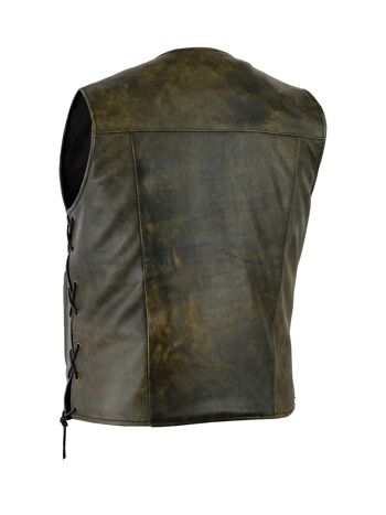 Gilet de moto en cuir marron vieilli à 10 poches pour homme avec lacets latéraux - XL 2