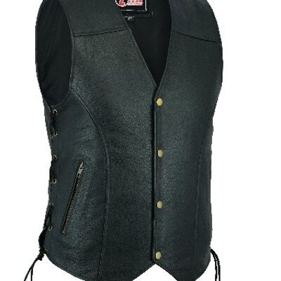 Leather Waistcoat Biker Vest Motorcycle Motorbike Leather Vest With Zip Pocket - S