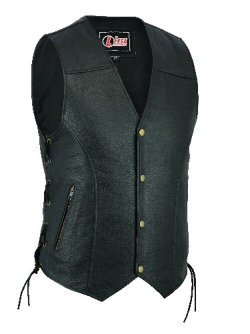 Leather Waistcoat Biker Vest Motorcycle Motorbike Leather Vest With Zip Pocket - XL