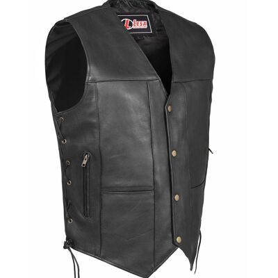 Gilet Homme Cuir Véritable Moto Biker Gilet 10 Poches Noir Et Marron - L - Marron
