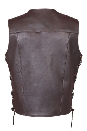 Gilet Homme Cuir Véritable Moto Biker Gilet 10 Poches Noir Et Marron - L - Marron 4