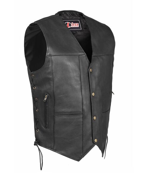 Mens Real Leather Vest Motorcycle Biker Waistcoat 10 Pockets Black And Brown - XL - Brown