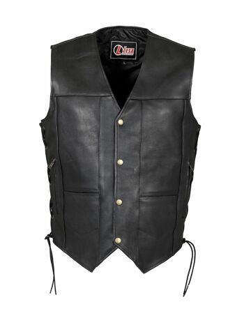 Gilet Homme Cuir Véritable Moto Biker Gilet 10 Poches Noir Et Marron - 3XL - Noir 6