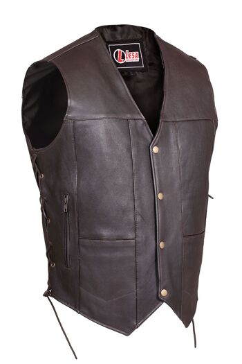 Gilet Homme Cuir Véritable Moto Biker Gilet 10 Poches Noir Et Marron - 6XL - Marron 2