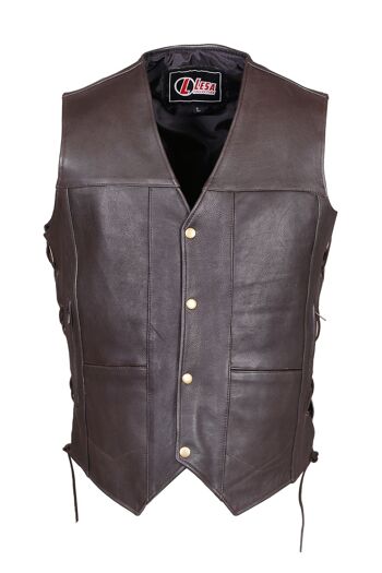 Gilet Homme Cuir Véritable Moto Biker Gilet 10 Poches Noir Et Marron - 6XL - Marron 3