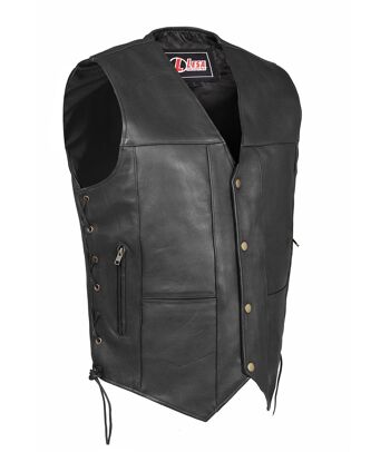 Gilet Homme Cuir Véritable Moto Biker Gilet 10 Poches Noir Et Marron - 2XL - Noir 1