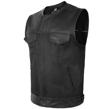 Gilet de motard en tissu Cordura sans col avec garniture en cuir véritable noir - 3XL 5