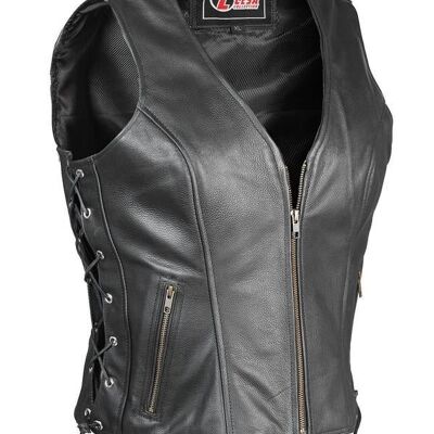 Gilet/gilet en cuir de vachette véritable de motard classique pour femme - L