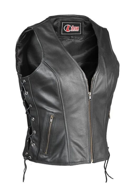 New Womens Ladies Classical Biker Real Cowhide Leather Waistcoat/Vest - XL