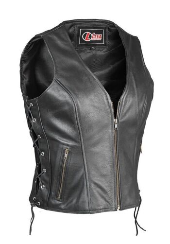 Gilet/gilet en cuir de vachette véritable de motard classique pour femmes - XL 1