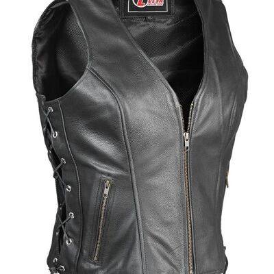 New Womens Ladies Classical Biker Real Cowhide Leather Waistcoat/Vest - XL
